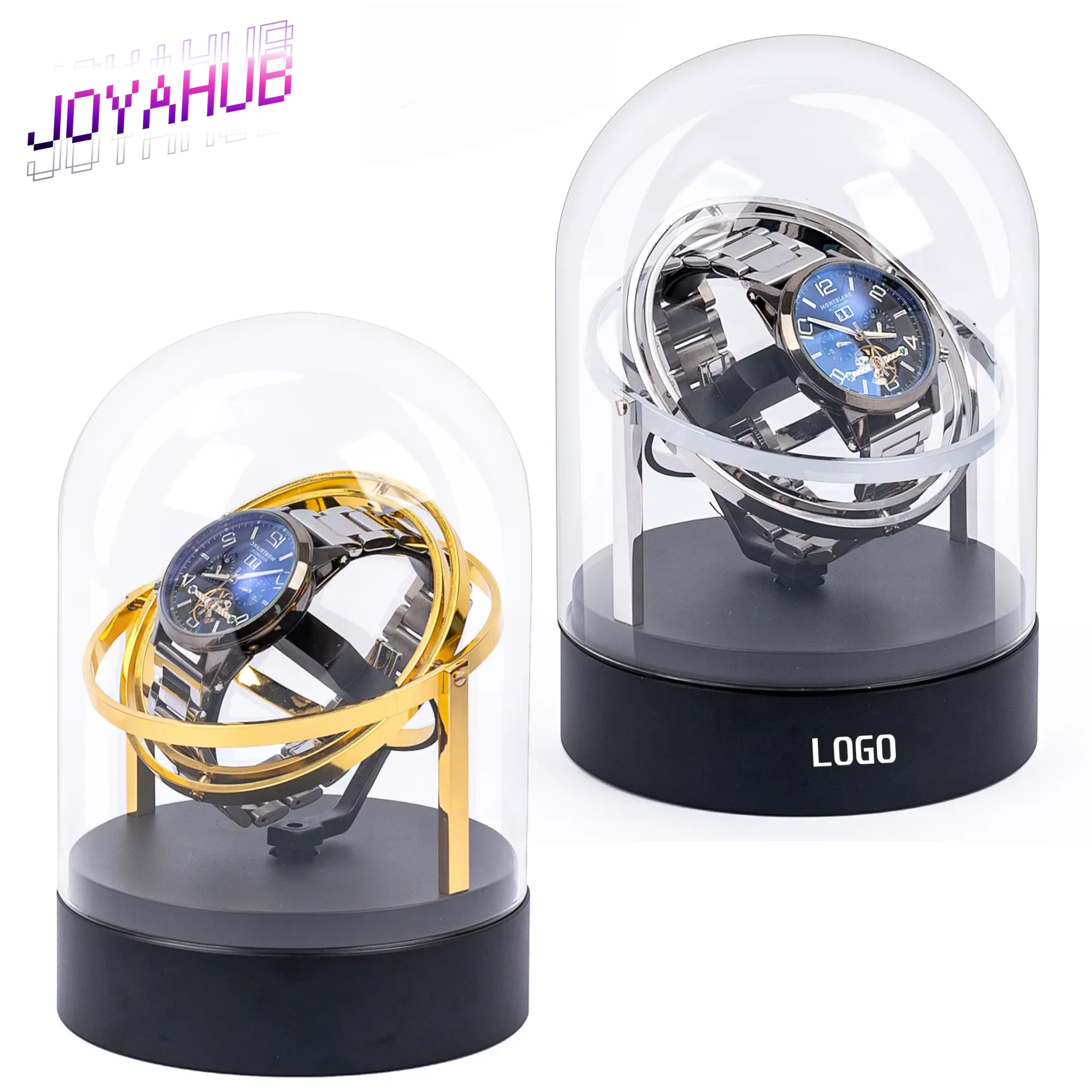 Custom Logo Silent Rotary Observatory Watch Winder  for Mechanical Watch Aluminum Alloy Frame Chain Up Storage Dustproof Case