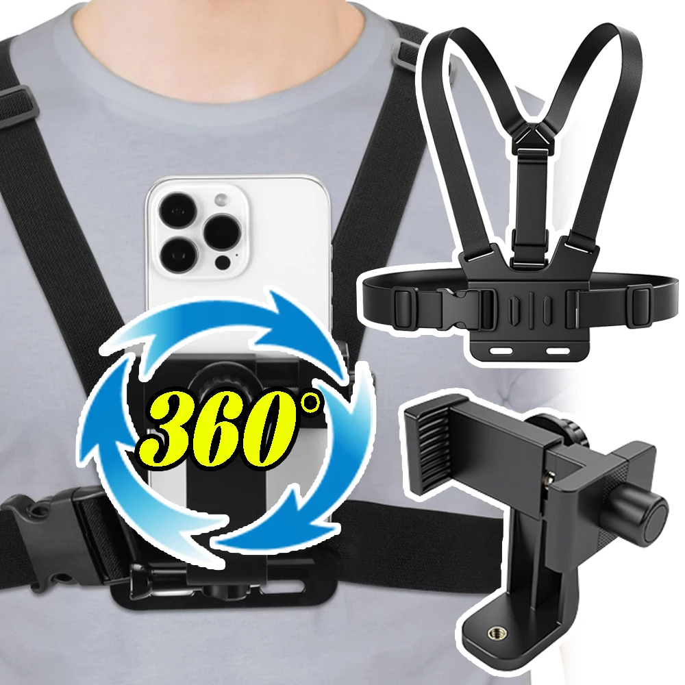 

6in1 Camera First Angle Live Broadcast Phone Bracket Fixed Phone Chest Strap Mount Kit for Cellphone Sports Camera Accessories