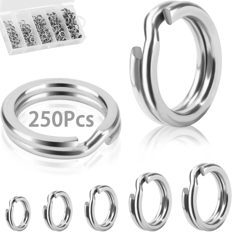 Fishing Stainless Steel Split Rings 5 Sizes High Strength Large tensile Force Fishing Loop Fishing Lure Connector 200/250PCS