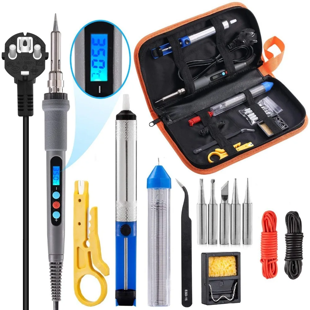 

110V/220V 80W/90W Soldering Iron Kit Digital Temperature Control Soldering Iron With Lead-free Tips Solder Sucker With Bag