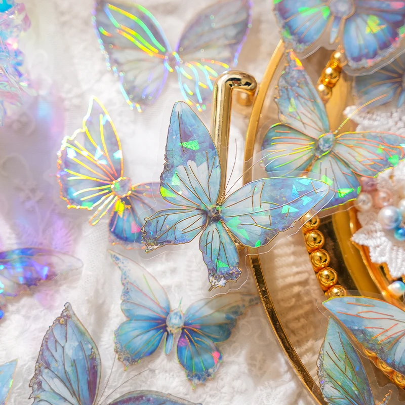 Pet Waterproof Butterfly Sticker Pack Ice Crystal Laser Gold Ins Style Retro Butterfly Handbook Sticker