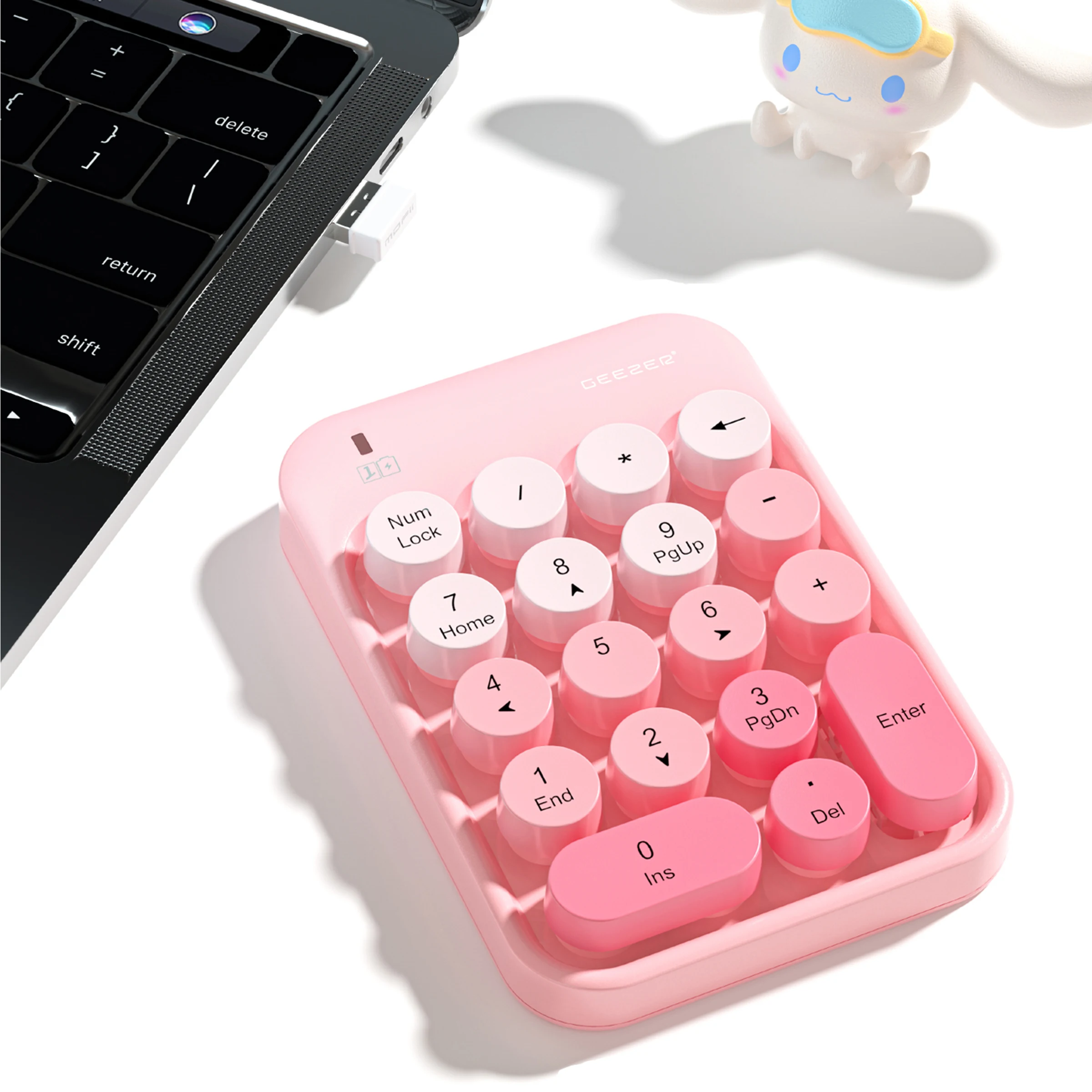 MOFII Z5 Pink Wireless Numeric Keypad, Retro Round Keycaps, Portable External Number Pad for Accounting Office Laptop Desktop