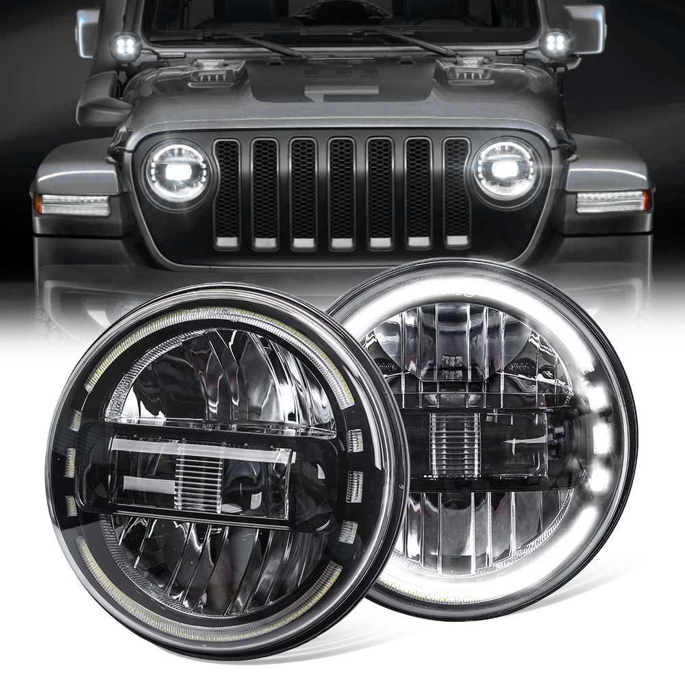 DOT 7 Inch Round 120W High Low Beam Led Headlight with White DRL H4 Plug 6000LM Led Headlight for Jeep Wrangler JK 2007-2018