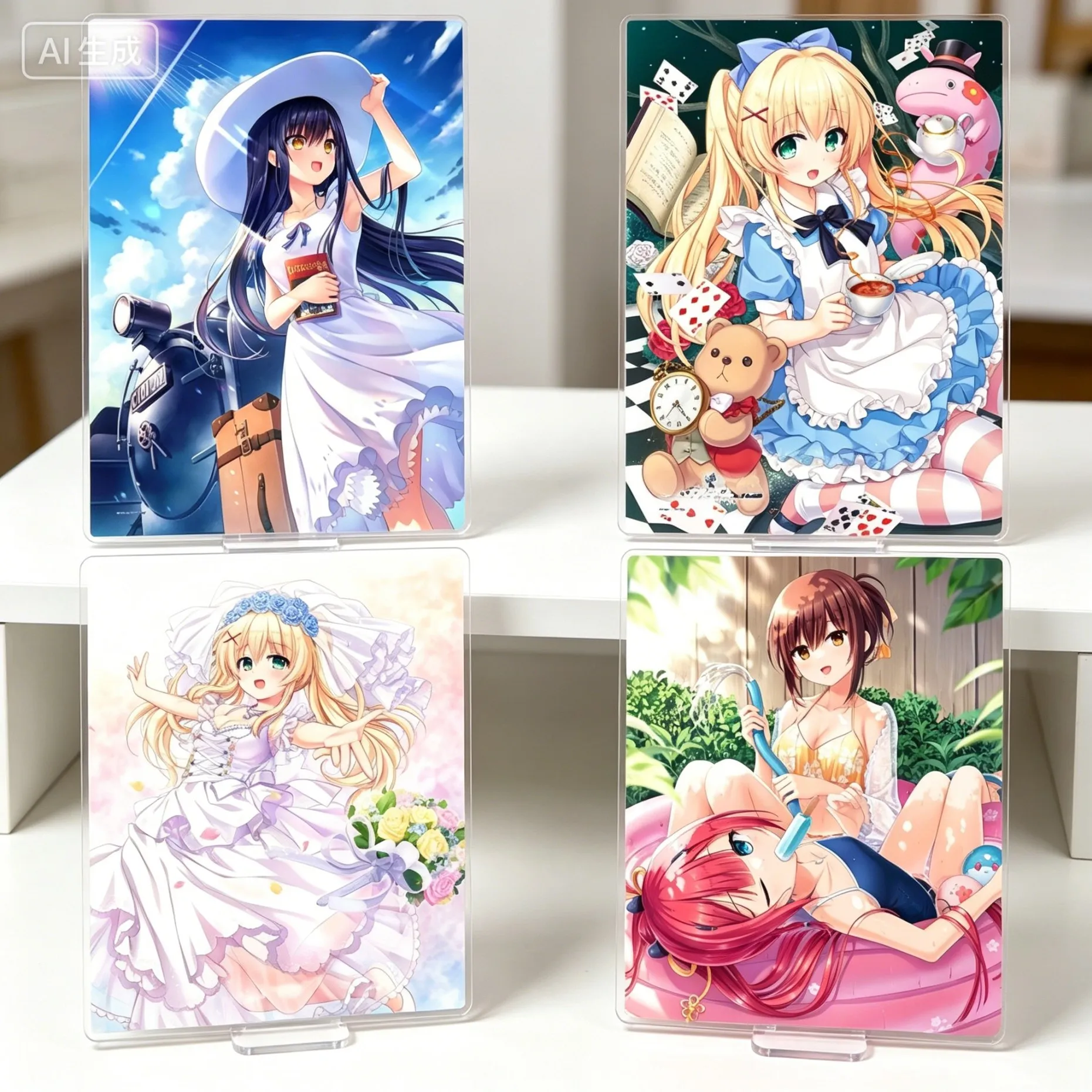 Summer Pockets Reflection Blue Kamome Kushima Rectangle Acrylic Stand Model Plate Keychains Desk Decorations