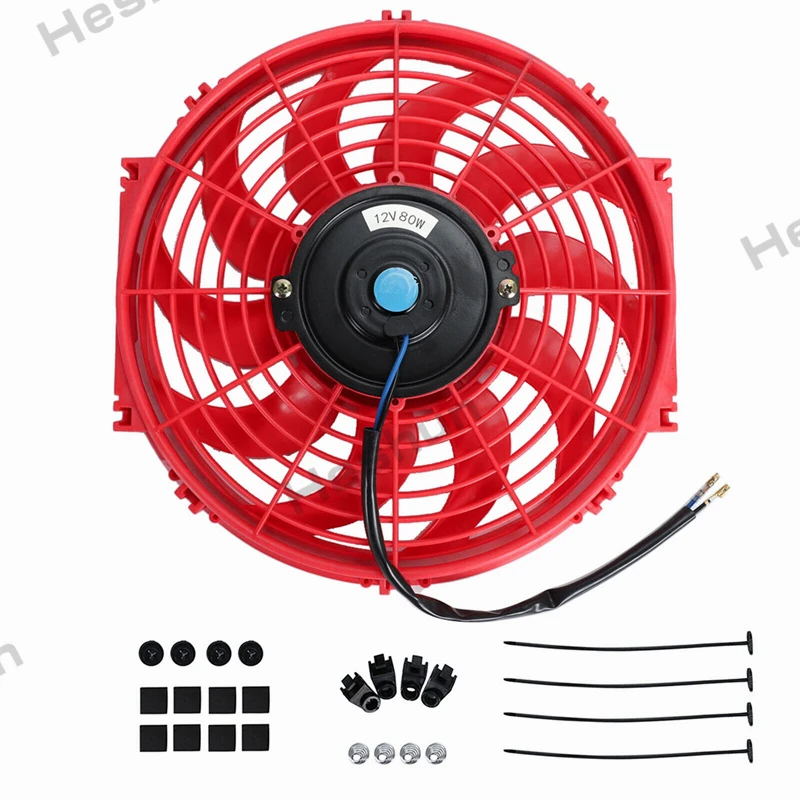 

12 Inch 12V 80W Red Universal Slim Reversible Electric Radiator Cooling AUTO FAN Push With mounting kit Type