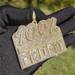 Hip Hop 3A+ CZ Stone Paved Bling Iced Out 100% Profit Letter Pendant Necklace for Men Club Rapper Jewelry Gold Silver Color