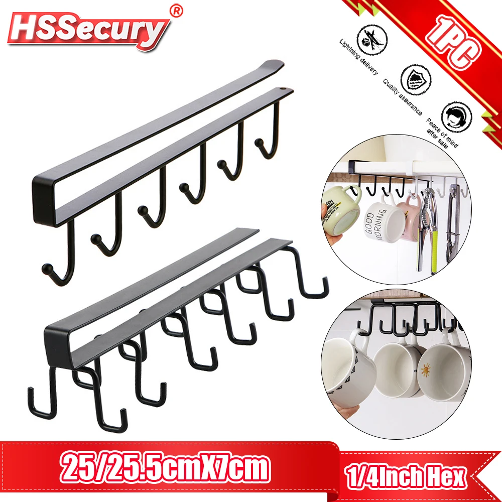 

Iron 6 Hooks Storage Shelf Wardrobe Cabinet Metal Under Shelves Mug Cup Hanger Bathroom Kitchen Organizer Hanging Rack Holder