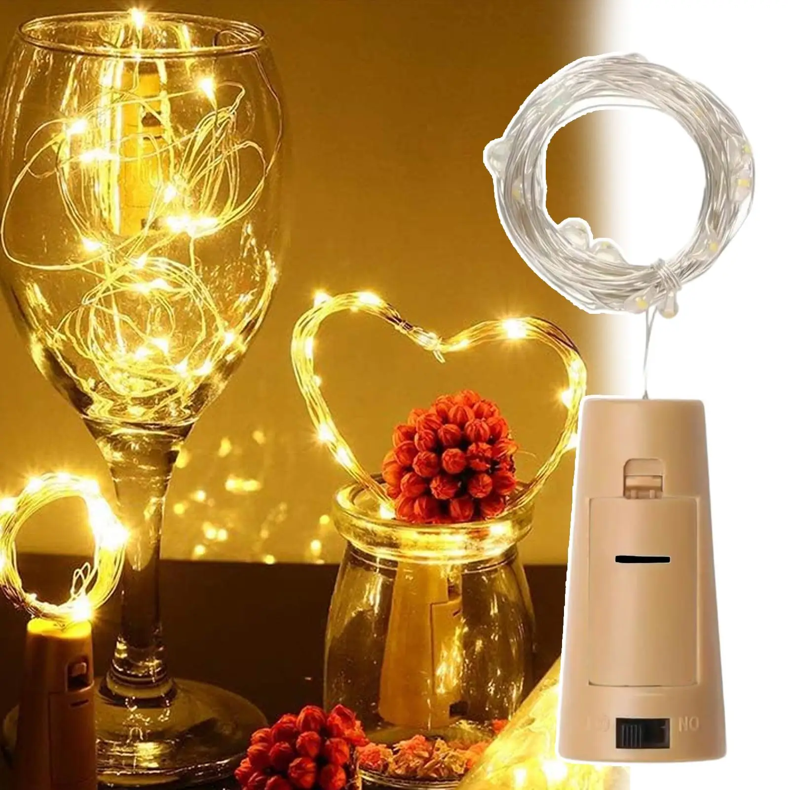 سلسلة أضواء 20-LED زجاجة النبيذ الفلين الإضاءة 6.56FT سلسلة أضواء الزفاف الصغيرة لحفل زفاف مهرجان عيد ميلاد الجدول