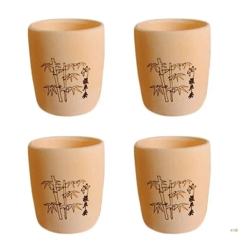 

41XB Pack of 4 Japanese Water Cups Natural Bamboos Beverage Cups Tea Cups