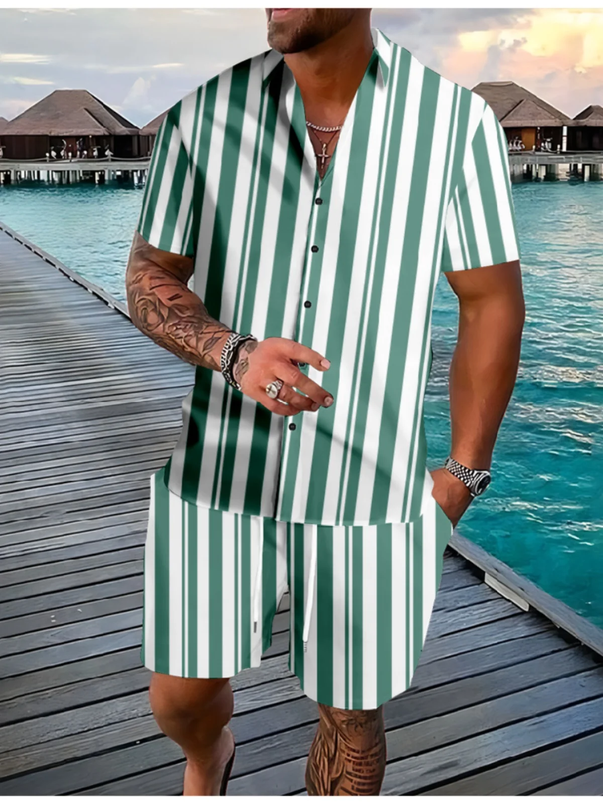 

Casual 3D Striped irt And orts Set Comfortable Breathable Summer Sportswear Large Size Men's Clothing ort Sve