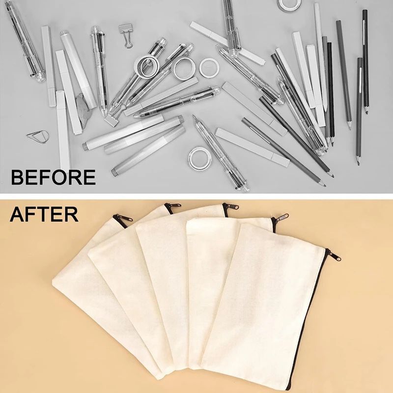 45Pcs Blank Canvas Zipper Pouch Zipper Canvas Cosmetic Bag For DIY Craft Canvas Makeup Bags (8.3X5 Inches)