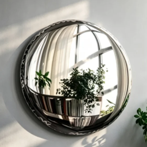 Electroplated Stainless Steel Round Decor Mirror Luxury Home Living Room Background Wall Hanging Decorative Mirror image 2