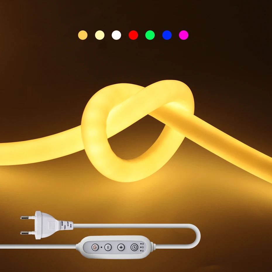 Waterproof 360 Round LED Neon Tube 220V Led Strip Light 120leds/m 2835 Flexible Tape Rope with EU AU Timing Dimming Switch Plug