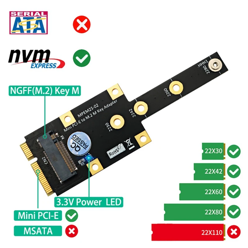 Mini pci-e a M.2 M adattatore per chiave Mini Pciexpress a NVME SSD Converter Riser Board scheda di espansione per 2242 2280