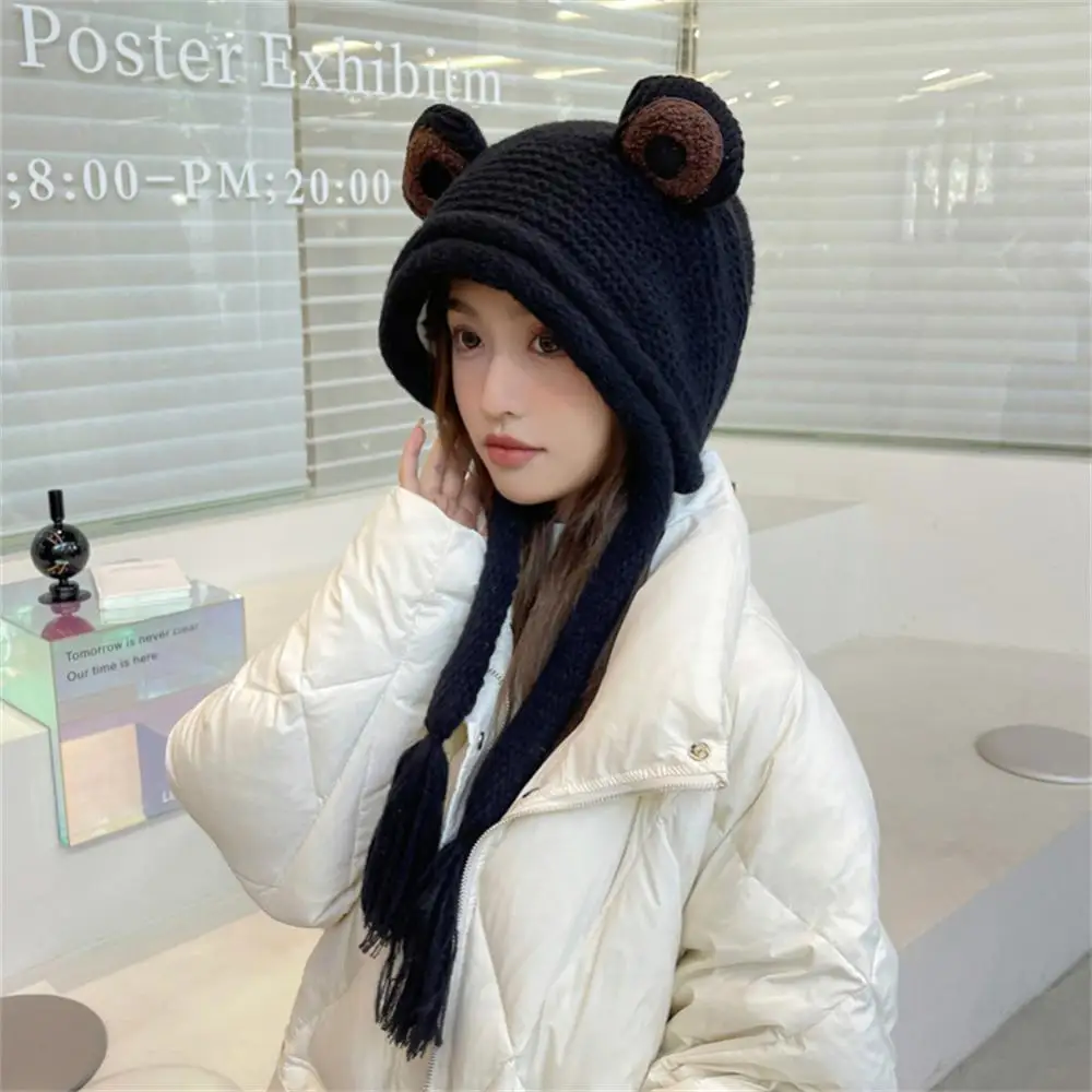 New Cute Cartoon Frog Knitted Wool Hat Winter Women Beanies Caps Warm Casual Plush Hats Casual Solid Fleece Girl Kawaii Present