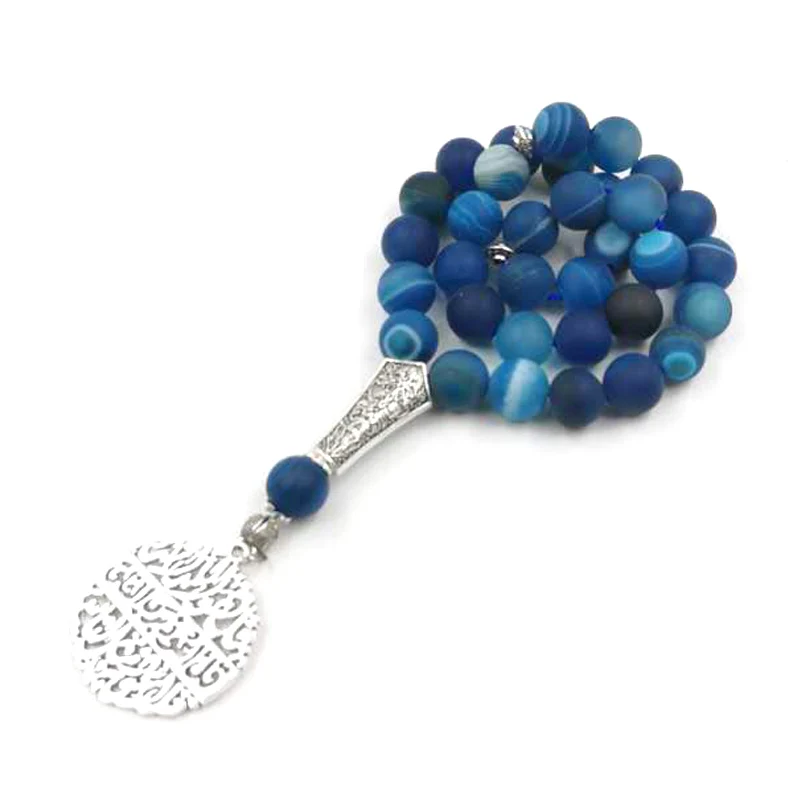 

Tasbih Natural Blue Agate gemStone misbaha Muslim Accessories 33 45 66 99 Rosary Bead Islamic bracelet eid Gift