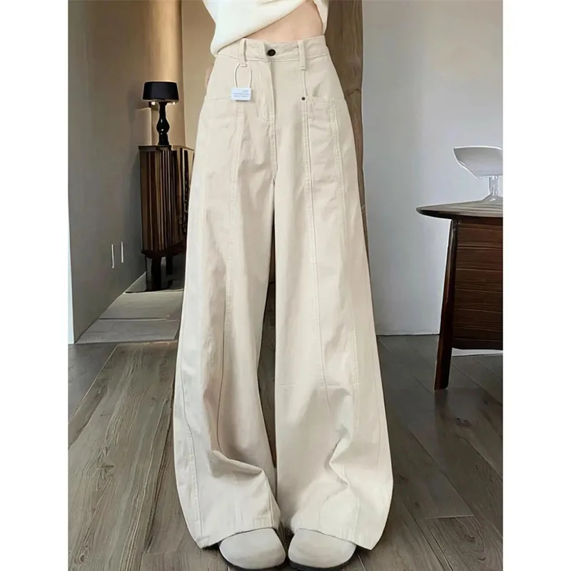 

American Women Casual Cowboy Trousers Female Wash Loose Workwear Jeans Spring Autumn Ladies High Waist Straight Leg Denim Pants