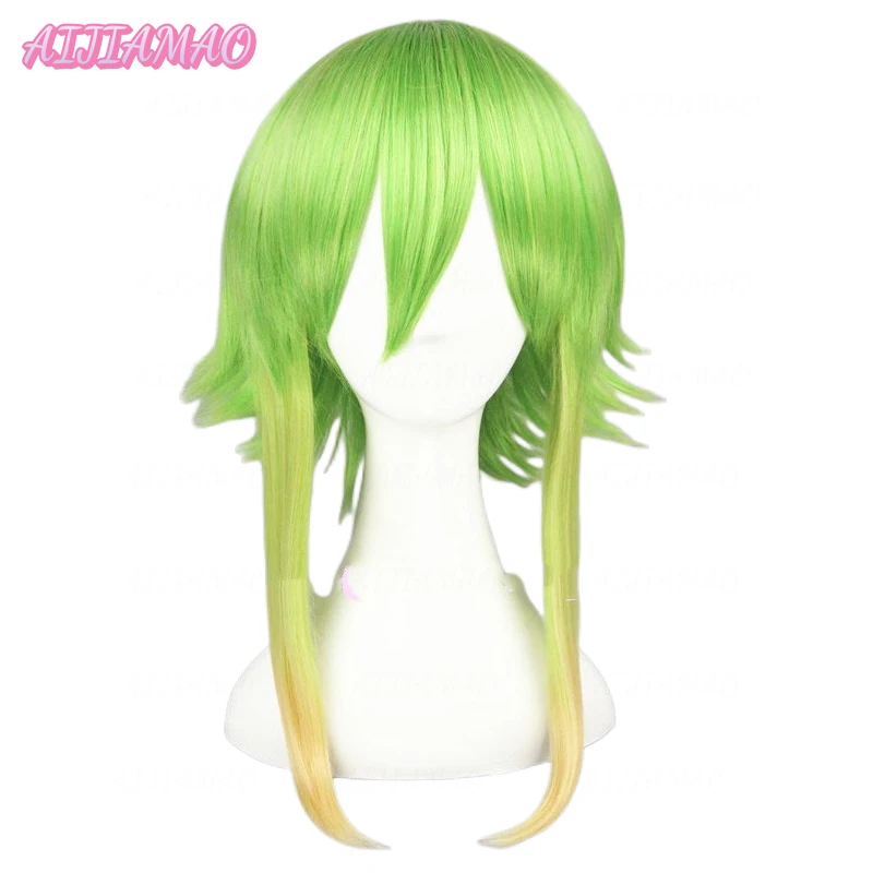 

Megpoid Gumi Wigs 45cm Green Golden Short Layered Fluffy Heat Resistant Synthetic Hair Wig + Wig Cap