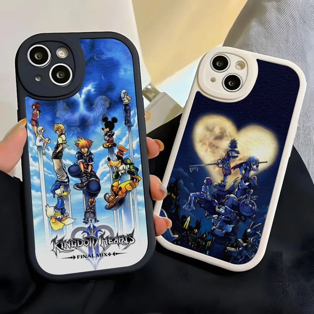 Kingdom Hearts Crayon Style Pattern-Bright Phone Case For Iphone 15 14 Pro Max 13 12 11 Mini X Xr Xs 8 7 Puls Lambskin Silicone