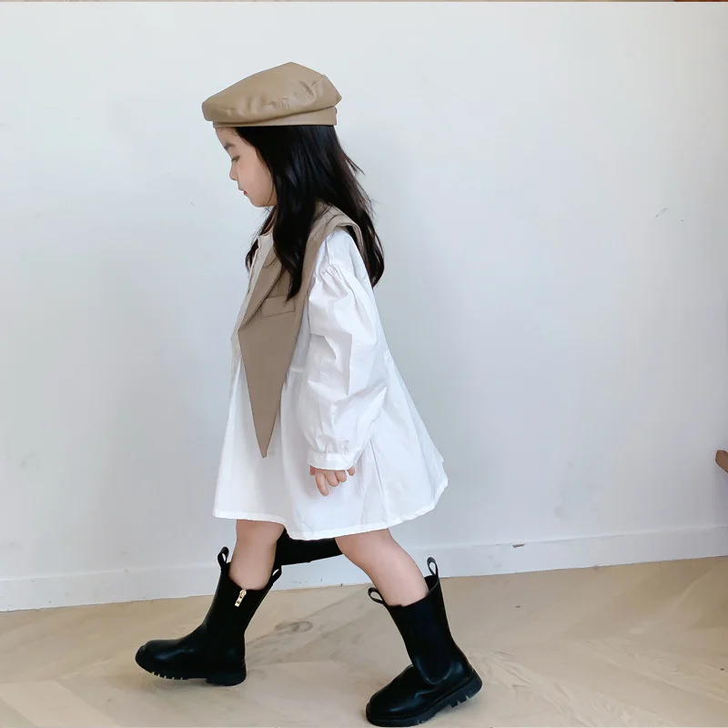 Baby Girl Suit Shawl Shirt Skirt Set Korean Styles 2023 Spring Autumn New Fashionable Casual Simple Two Piece Shirt Skirt Set