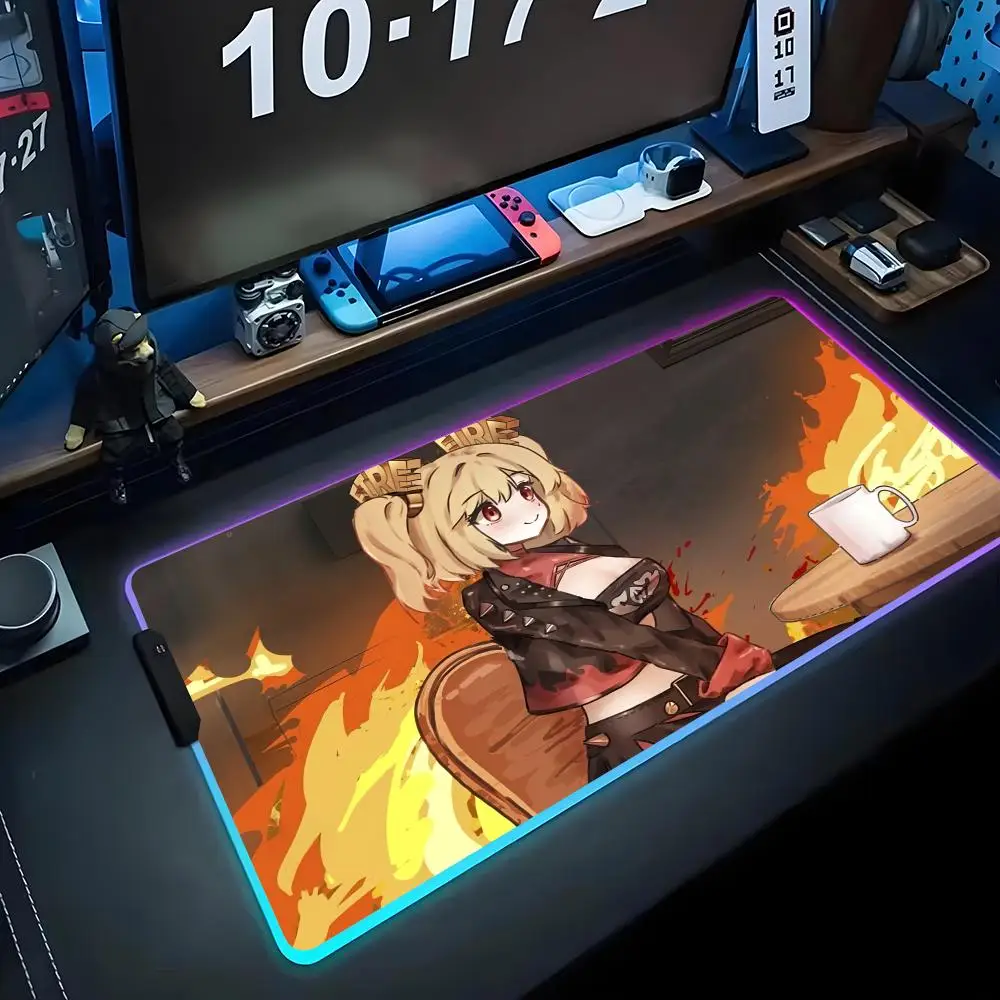 

Белый коврик для мыши Burnice RGB, большой игровой коврик для мыши с LED-подсветкой, светящийся коврик для ПК, большой коврик для клавиатуры, настольный коврик