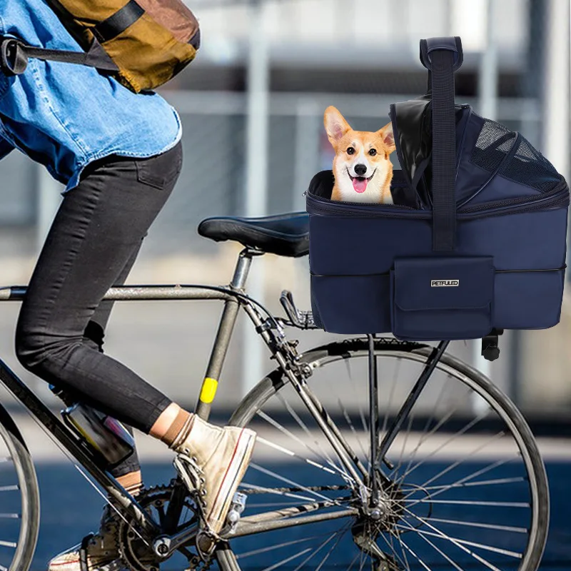Cesta trasera bicicleta con bolsa lateral para gatos y perros - imagen 5