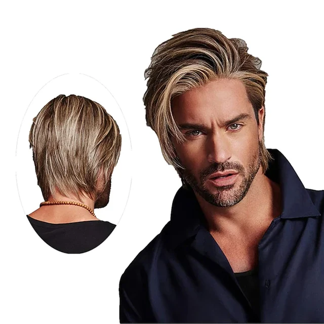 HAIRJOY ​​męska brązowa peruka mieszana krótkie warstwowe włosy syntetyczne dla mężczyzn Cosplay Anime peruka na Halloween