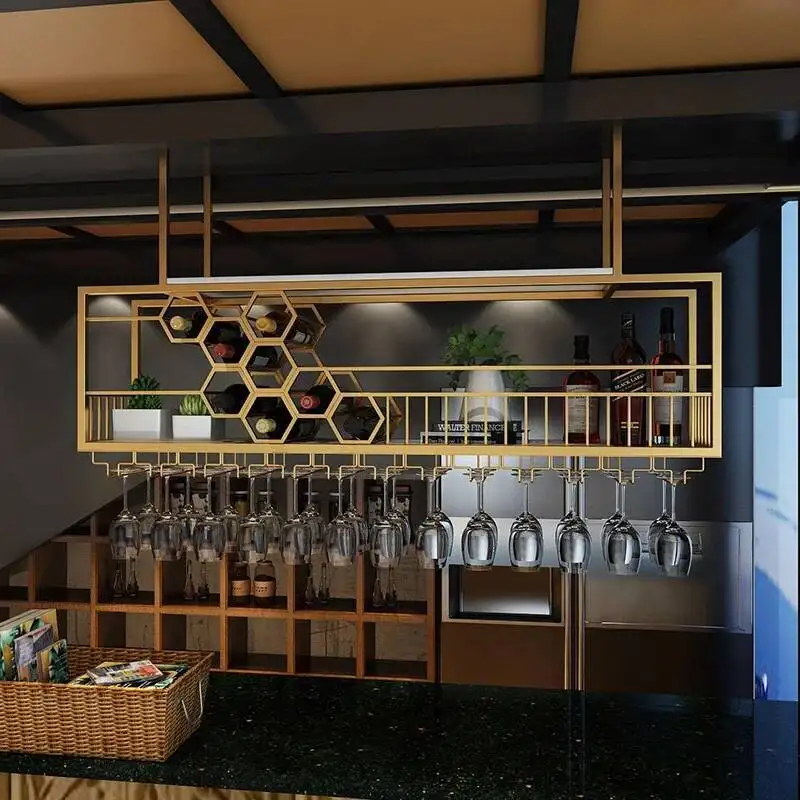 

Shelf Inverted Kitchen Wine Cabinets Bar Liquor Hanging Industrial Modern Wine Rack Cellar Patio Botellero Vino Home Furniture