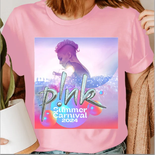 100% Cotton P!nk Singer Summer Carnival 2024 Festival Uni T Shirt Men Women Pink Tshirt  Oversized T-shirt Fashion Woman  Tops