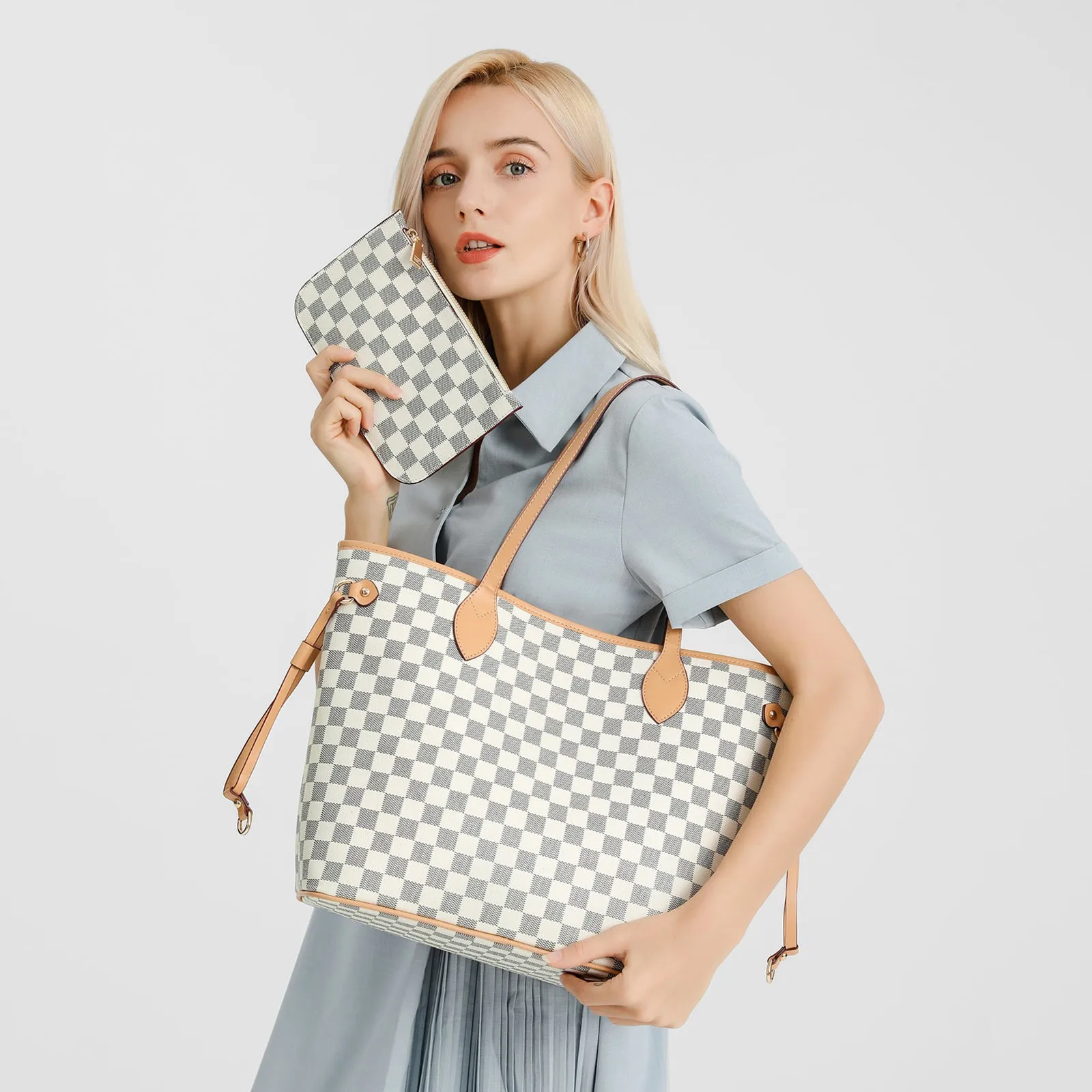 Women'S Checkered Tote Shoulder Bag Wallet With Inner Pocket Pu Leather Fashion Bag Mochilas Para Mujer Mochilas Femeninas Y2k