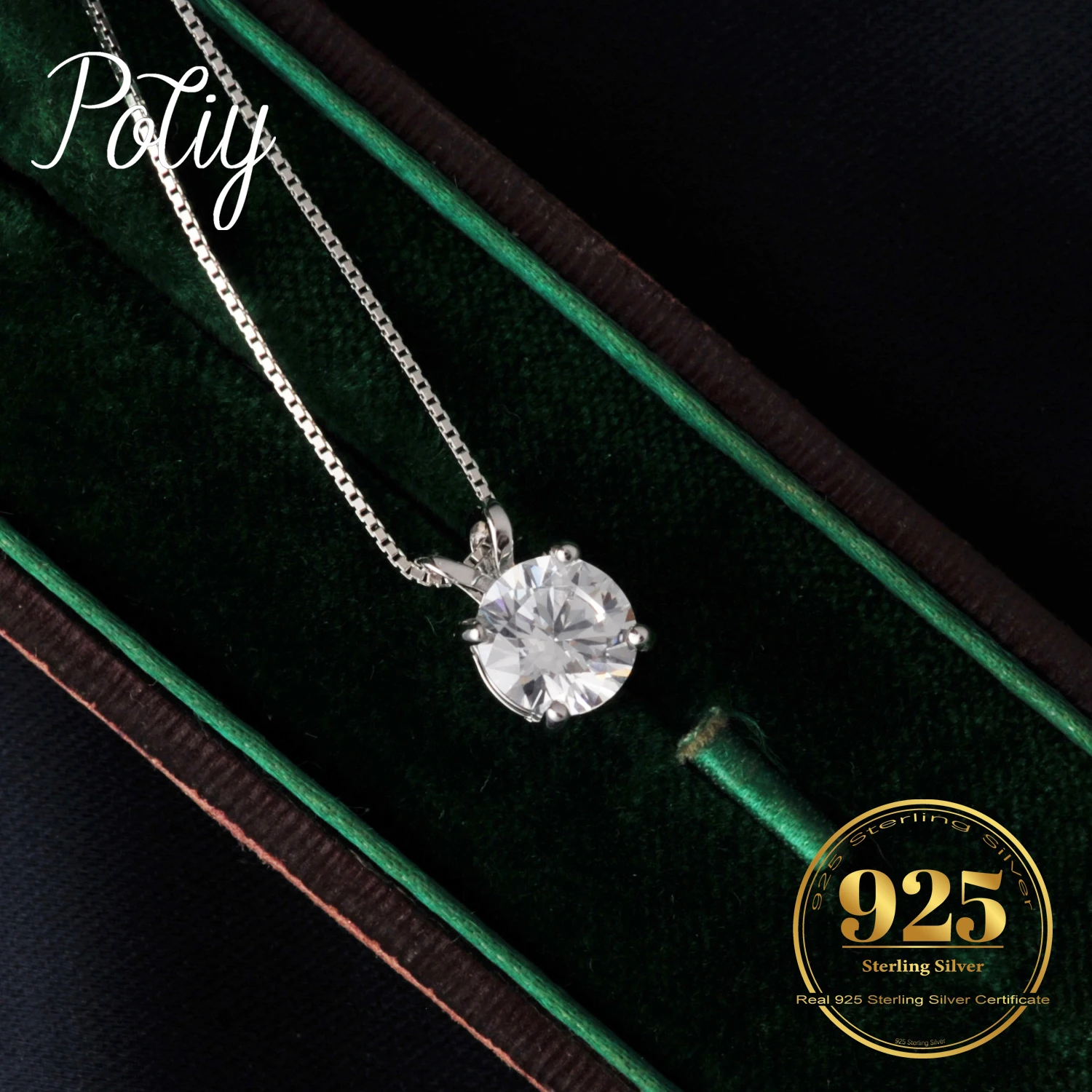 

Potiy Round Shape Cubic Zirconia Solitare Classic minimalist Pendant Necklace For Women With 18 Inches Chain 925 Sterling Silver