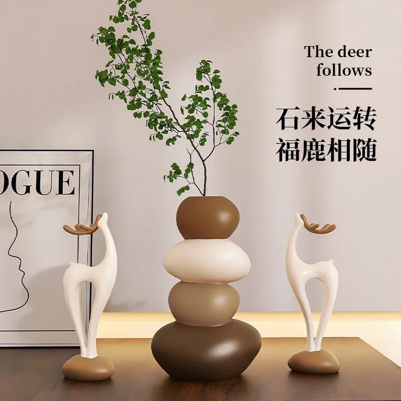 Time comes and goes, vase deer desktop decoration ornament, living room TV cabinet housewarming new home gift for friends