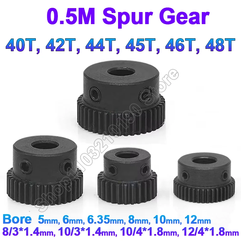 1Pc 0.5 Modulus Spur Gear With Step Keyway Hole/ Round Hole 5-12mm 0.5M Convex Pinion Gear Motor Gear Transmission Parts 40T-48T