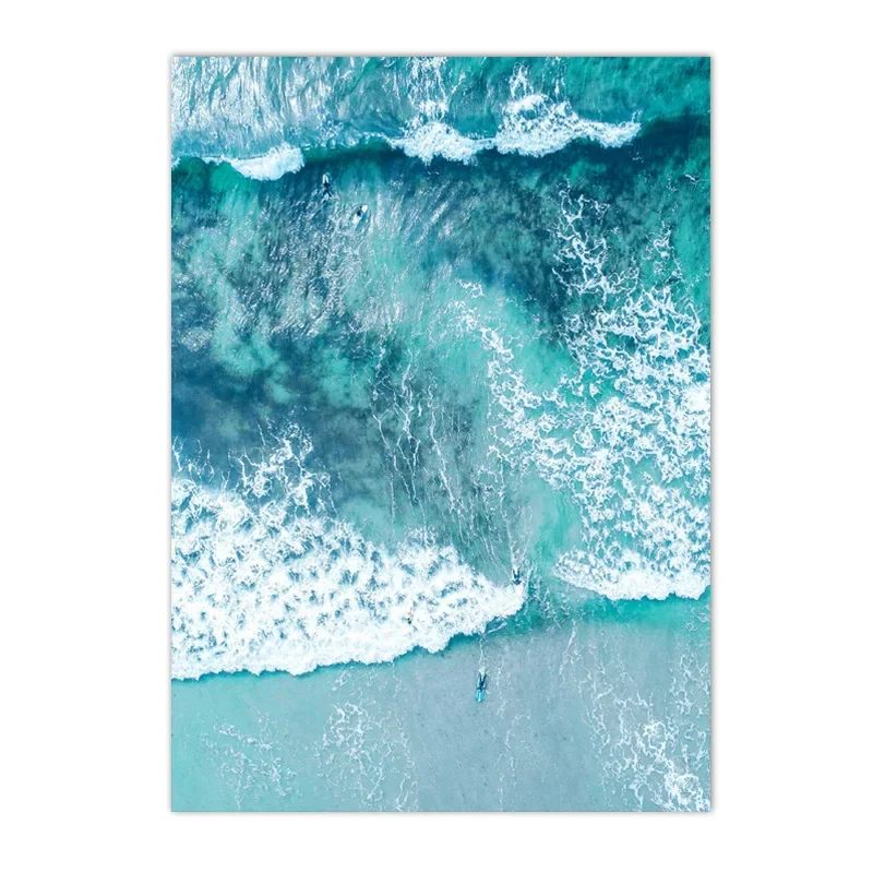 1pc Frameless Canvas Painting Beach Blue Ocean Wave Sea Water Surf Posters and Prints Coastal Seascape Canvas Painting Wall Art