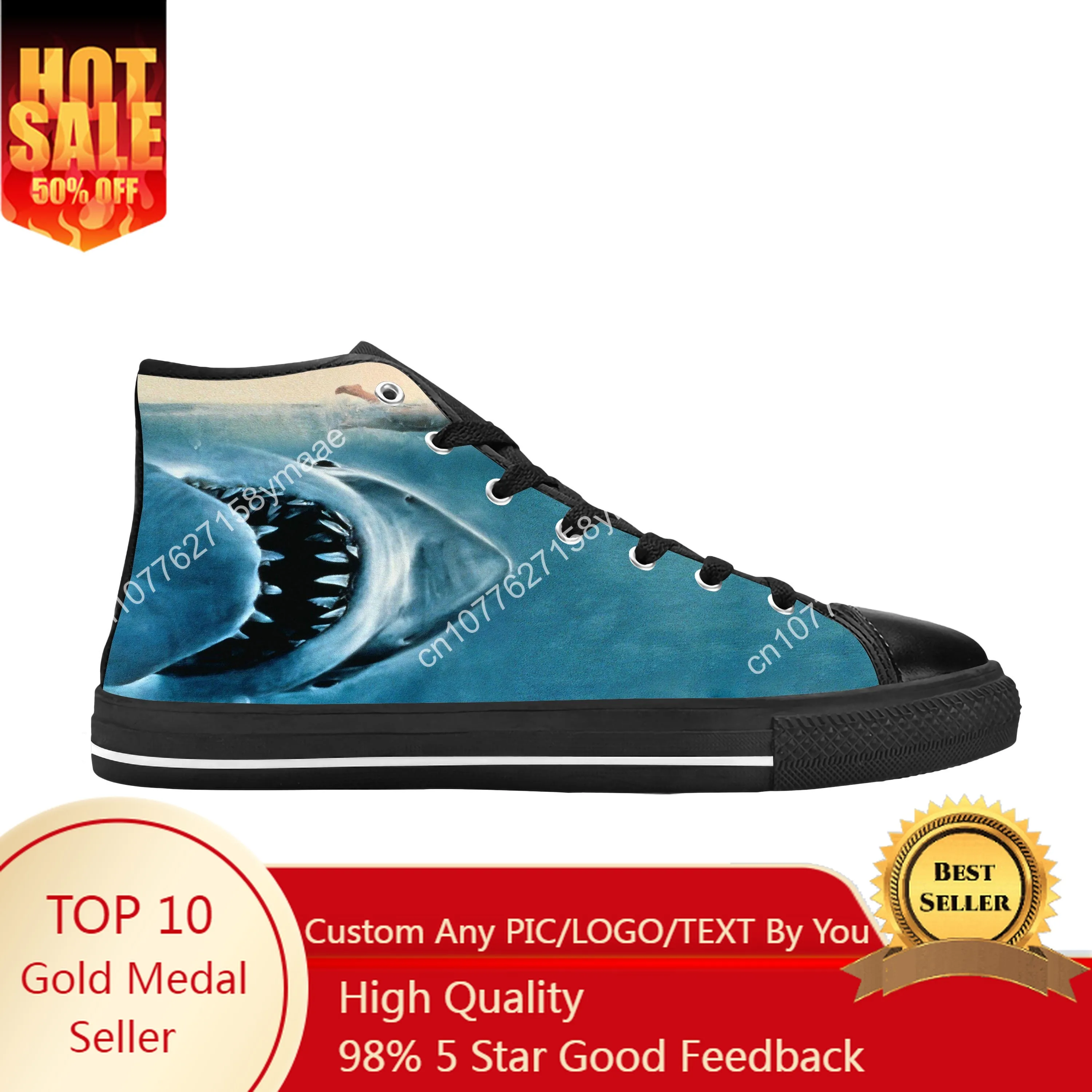 

Jaws Jaw Shark Animal Movie Horror Fashion Funny Casual Cloth Shoes High Top Comfortable Breathable 3D Print Men Women Sneakers