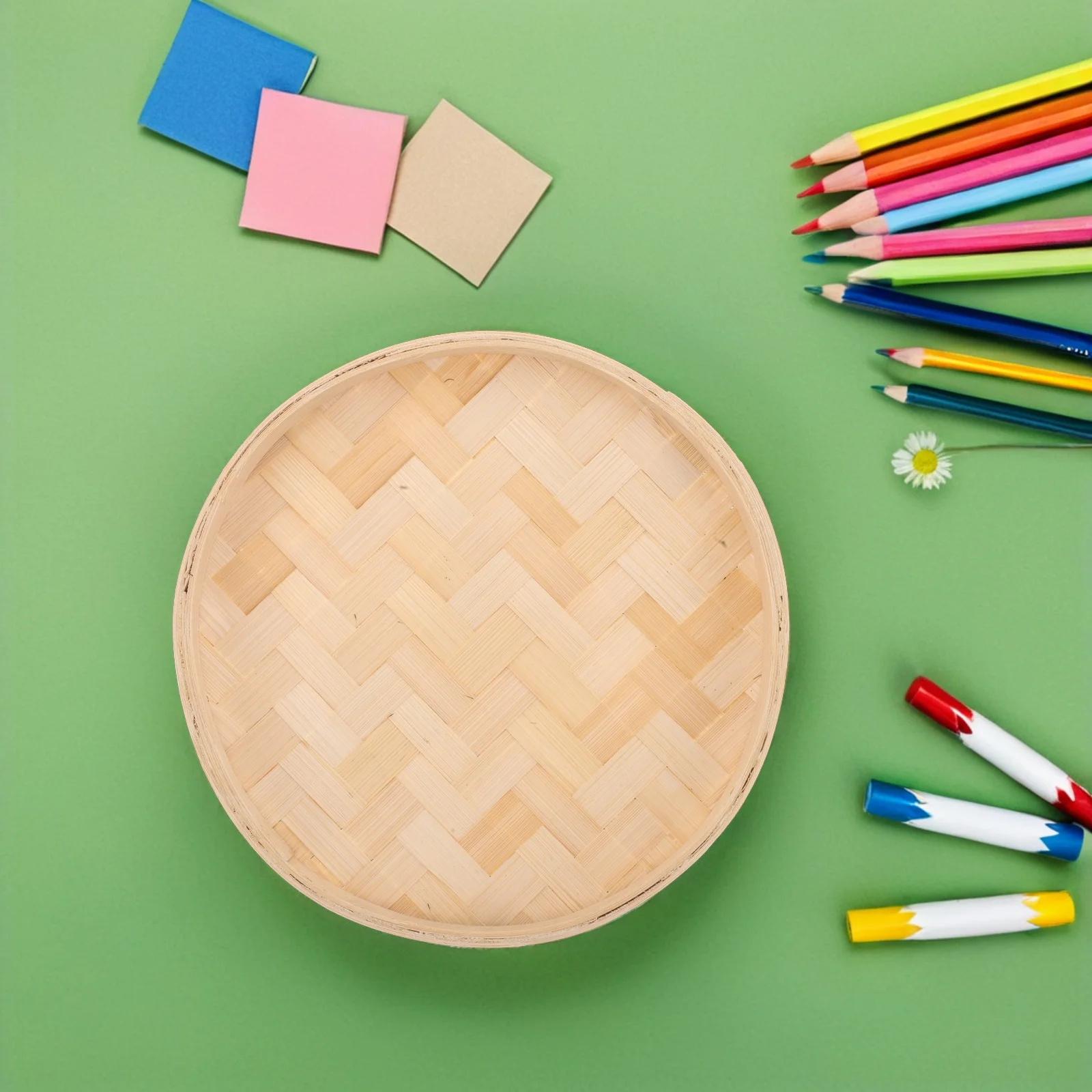 

Bamboo Weaving Sieve Unpainted Round Wall Decor Tray Handmade Woven Basket For Bedroom Living Room - Serving Dessert