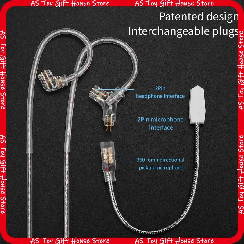 QKZ Q7Max Kopfhörer-Upgrade-Kabel, versilbert, sauerstofffreies Kupfer, austauschbar, 2-Pin, 2,5 mm, 3,5 mm, 4,4 mm, Typ C mit Mikrofon