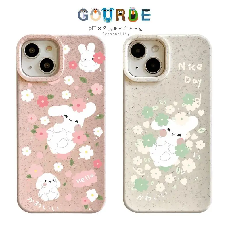 

Gourde Cute Rabbit Flower Cartoon patterns Phone Case for Iphone 16 15 14 12 13 11 Pro Max IP 7 8 Plus Iphon X XS XR Xs Max