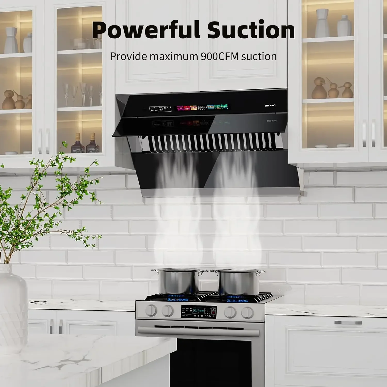 Range Hood 30 inch with 900CFM, Voice/Gesture Sensing/Touch Control Panel, Unique Side-Draft Design, Ducted/Ductless Convertible