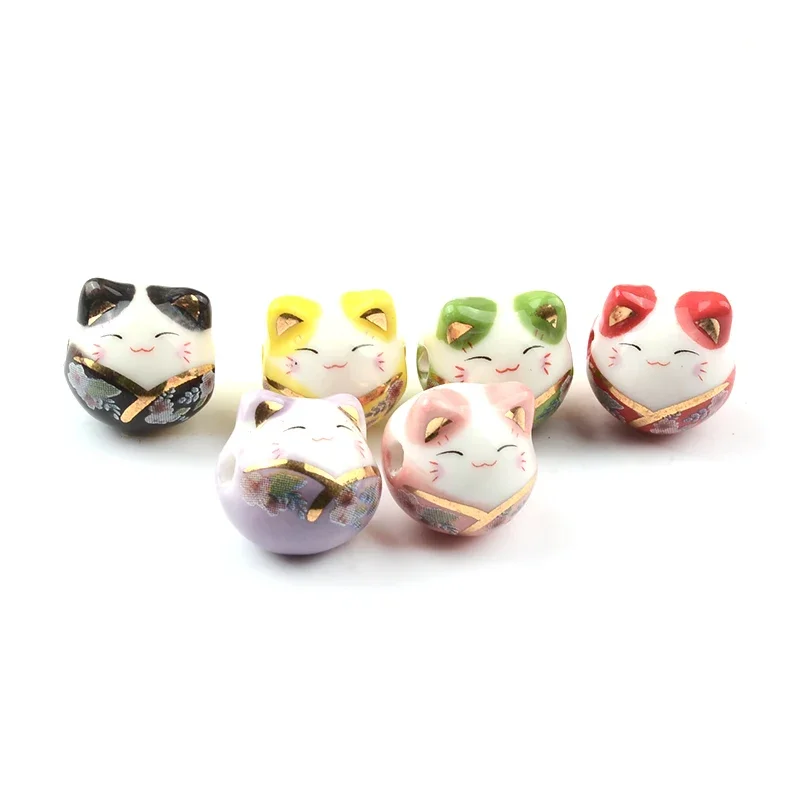 1.4cm 5pcs Mix V Collar Lucky Cat Shape Ceramic Spacer Beads for Jewelry Making DIY Charm Bracelet Jewelry Earring Necklace