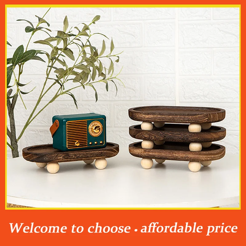 {}Decorative Wooden Tray Wooden Riser Tray Multi-functional Round Oval Decorative Tray Pedestal Stand Bathroom Jewelry Counter