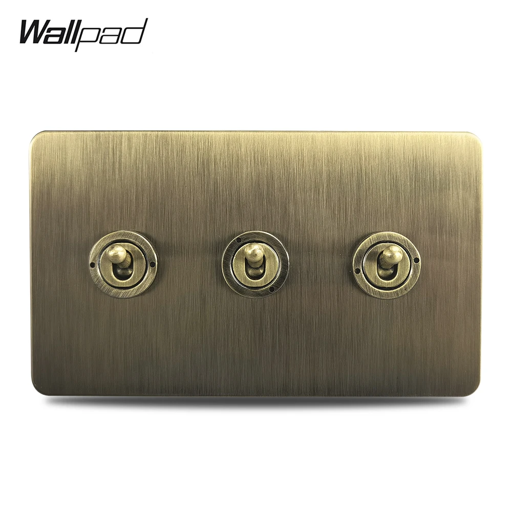 Antiek bronzen stalen plaat wandschakelaar retro schakelaar, 2-weg dimmer 1-4 gangen, EU-standaard stopcontact