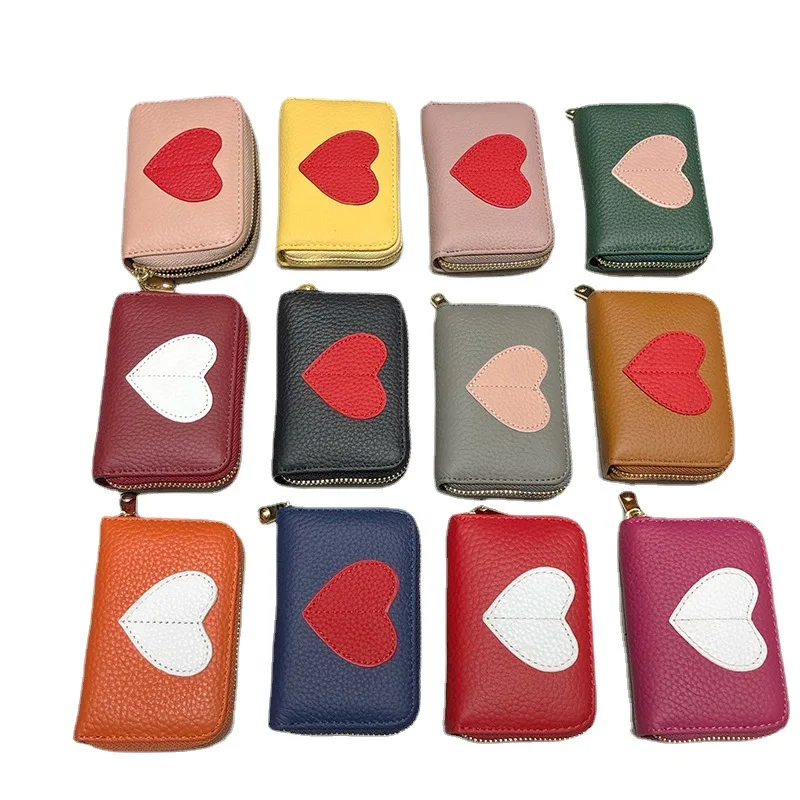 Leather Women Love Heart Wallets Zipper Card Holders