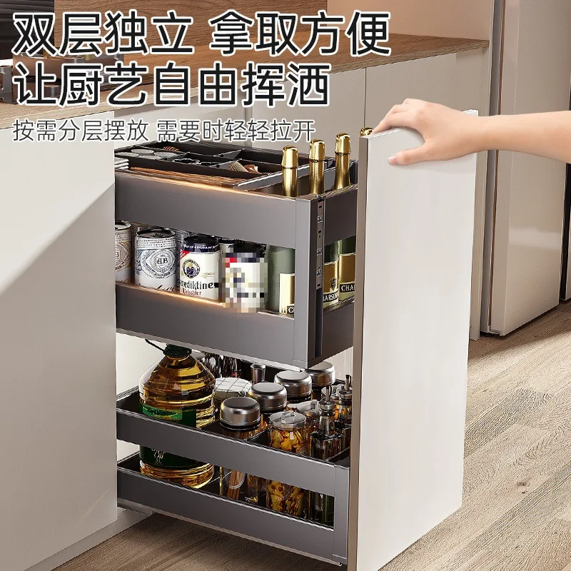 Seasoning seasoning basket kitchen cabinet double drawer type small size aluminum alloy bowl basket kitchen cabinet seasoning