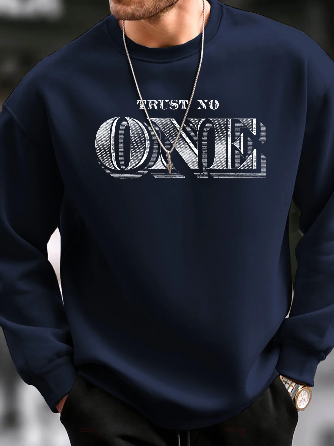Sudadera holgada informal cálida de otoño e invierno para hombre, sudadera clásica con estampado de letras NO ONE, sudadera de manga larga con cuello redondo