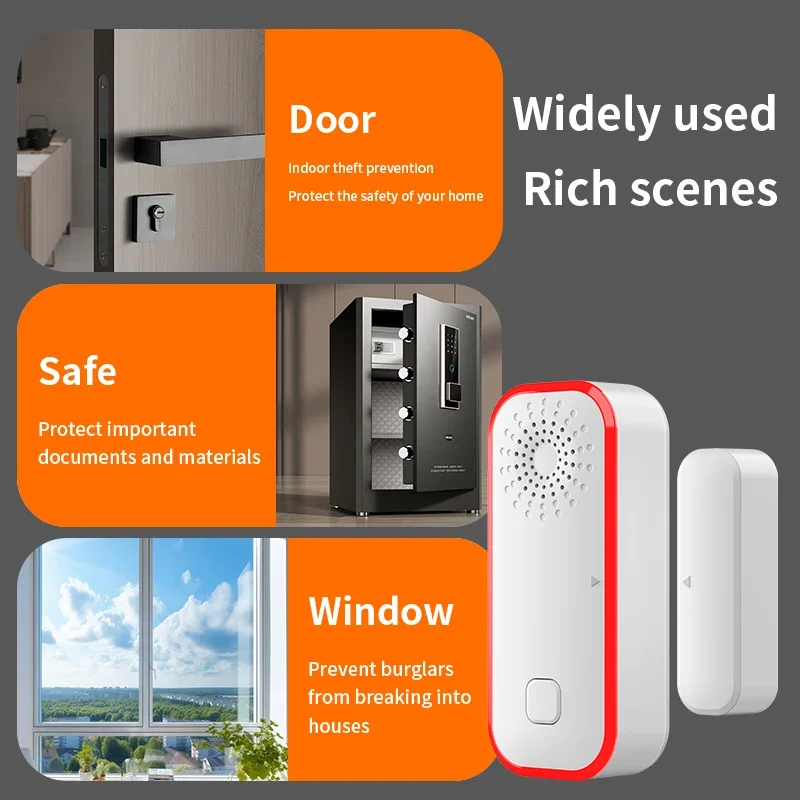 Tuya WiFi Smart Tür- und Fenstersensor-Alarm, batteriebetrieben, offen, geschlossen, Detektor, Ton- und Lichtalarm, funktioniert mit Smart Life