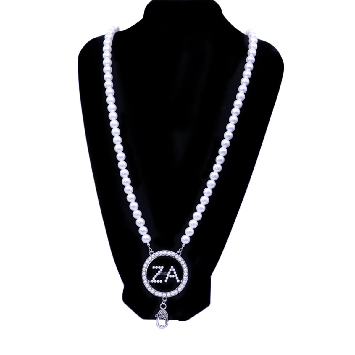 10MM ABS Pearl Chain Statement Greek Letters Zeta Amicae Group Sorority Lady ZA Necklaces