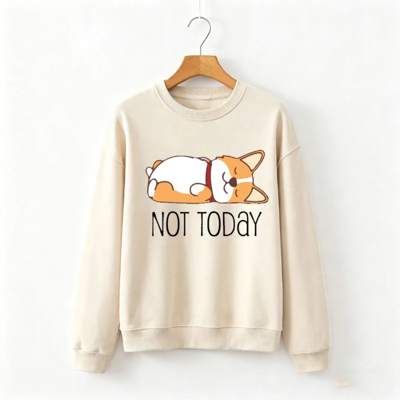 لطيف فصيل كورجي هدية مضحك الكلب عاشق ليس اليوم كسول الحيوان البلوز عارضة أزياء لينة مريحة الخريف والشتاء قمم الحرارية