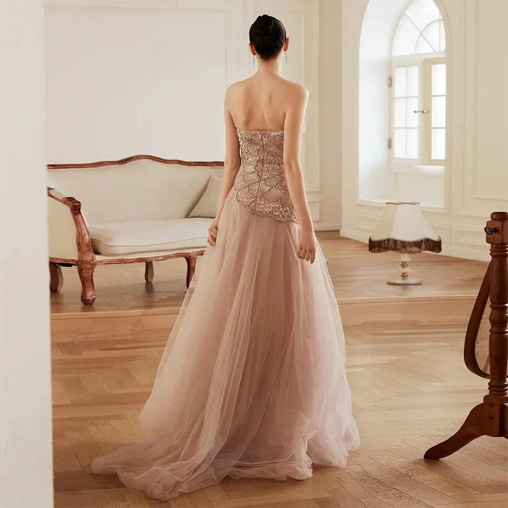 فساتين سهرة فاخرة بدون حمالات بدون أكمام أنيقة مطرزة بالخرز فساتين سهرة بطول الأرض مخصصة 2025 #2