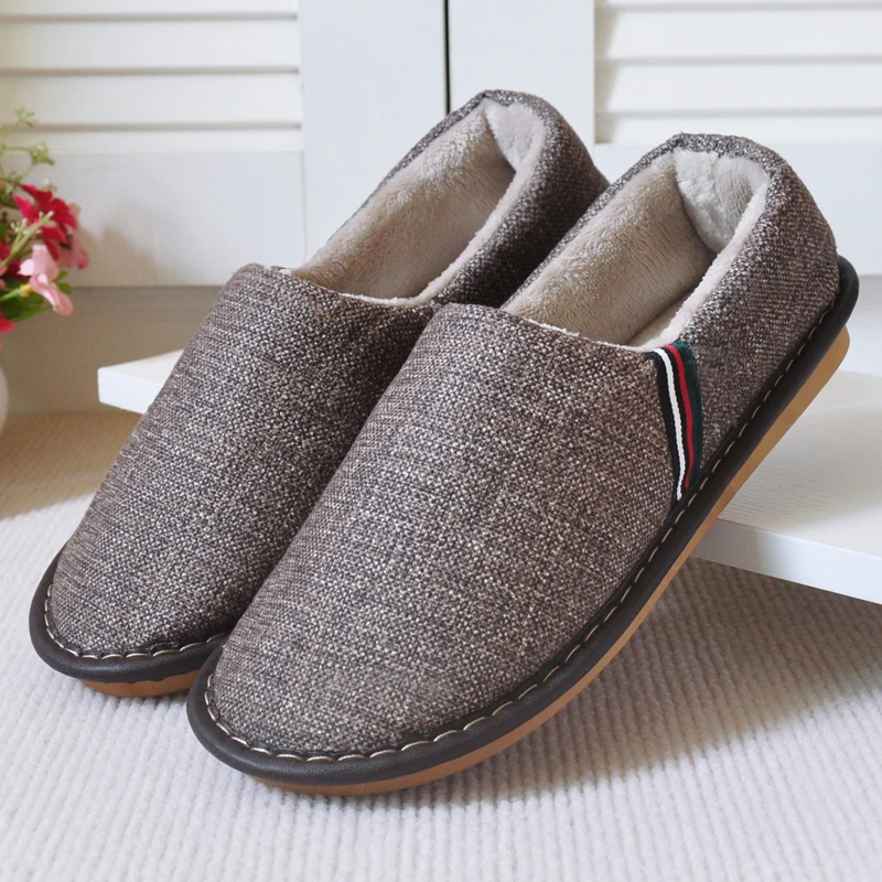 

Men's Winter Warm Keep Cotton Shoes Couple's Cotton Linen Non-Slip Indoor Slippers Soft Sole Women Household Slippers
